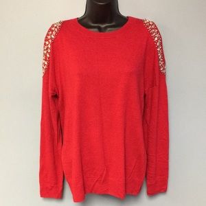 INC International Concepts Red Beaded Cold Shoulder Cowl Sweater